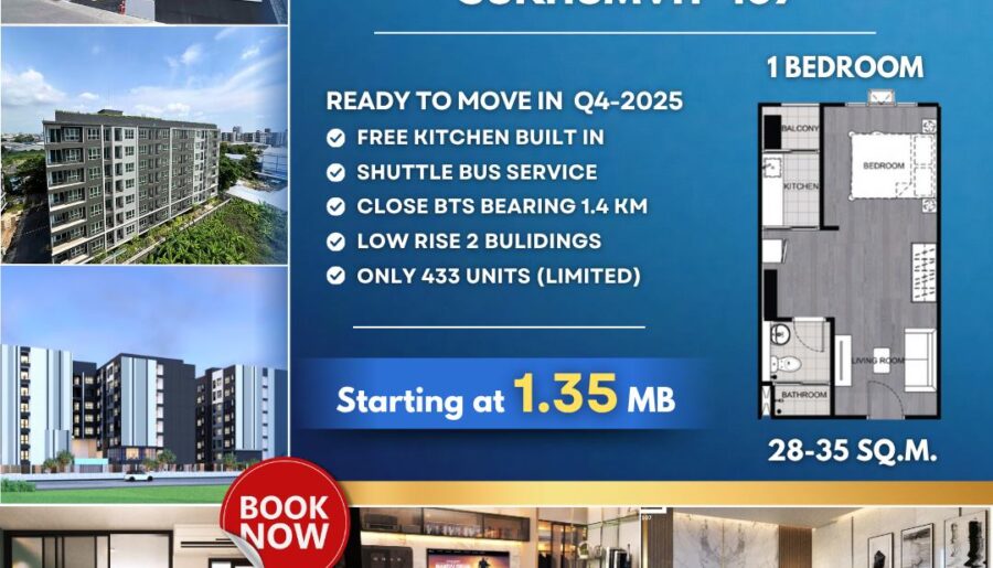 Your Affordable Urban Escape Awaits, Reach Sukhumvit 107 – just 1.4 km from BTS Bearing