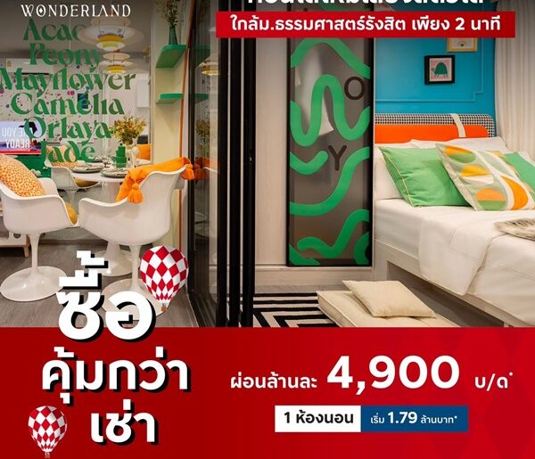 Kave Wonderland คอนโดใกล้ ม.ธรรมศาสตร์ แต่งครบ พร้อมเข้าอยู่ โปรพิเศษ โทร 061-6161426