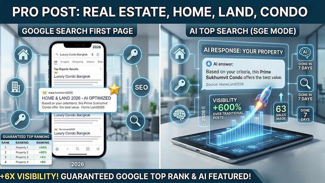 โฆษณา ประกาศ ติดกูเกิลและAI ไม่มีค่านายหน้า โฆษณาขายอสังหา โพสต์บ้านที่ดิน รับประกาศขายบ้าน
